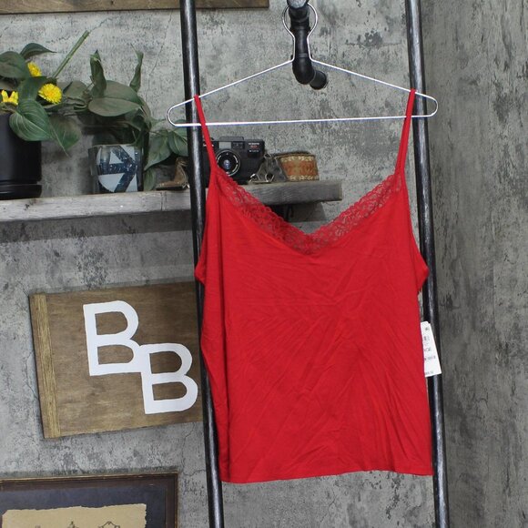 NEW State Of Day Womens Lace-Trim Camisole Pajama Top 100198303MS Tango Red L - Picture 1 of 6